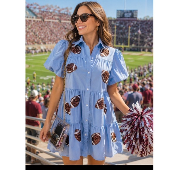 Peach Love California Dresses & Skirts - Peach Love California Light Blue Sequin Football Mini Dress
